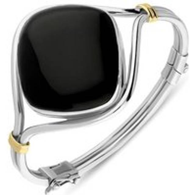 Sterling Silver 18ct Yellow Gold Whitby Jet Square Hinged Bangle