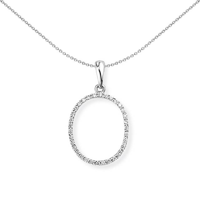 Jewelco London 18ct White Gold Pave Diamond Initial Charm Pendant Letter O 12mm x 20mm - INNR027-O