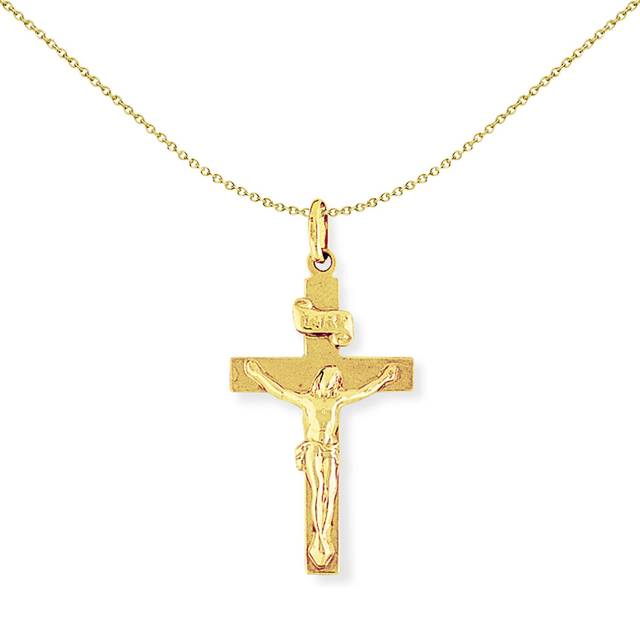 Jewelco London 9ct Yellow Gold Crucifix Jesus INRI Cross Charm Pendant - 19x37mm - CRNR02022