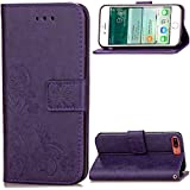 iPhone 7 Plus/8 Plus fodral, SATURCASE Turklöver PU-läder Flip Magnet Plånbok Stativ Kortfack Fodral Skal för Apple iPhone 7 Plus/8 Plus 5,5 tum Lila