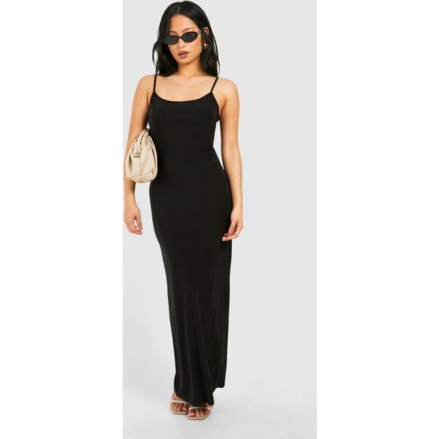 Womens Petite Scoop Neck Strappy Maxi Dress - Black - 6