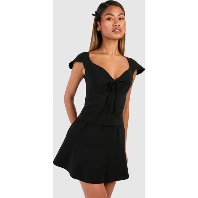 Womens Flared Shoulder Crop & Pep Hem Mini Skirt - Black - 12, Black