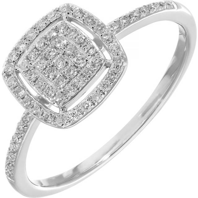 Diamant L'Eternel Womens 18ct White Gold 0.25ct Pave Set Diamond Square Ring - Size M