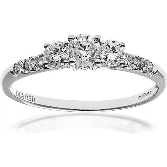Diamant L'Eternel Womens 18ct White Gold 1/2ct Certified Diamonds Trilogy Engagement Ring - Size N