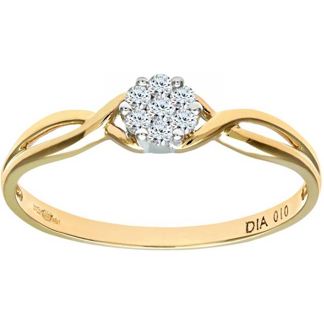 Diamant L'Eternel Womens Ladies 9ct Yellow Gold 10pts Diamond Fancy Cluster Ring - Size M