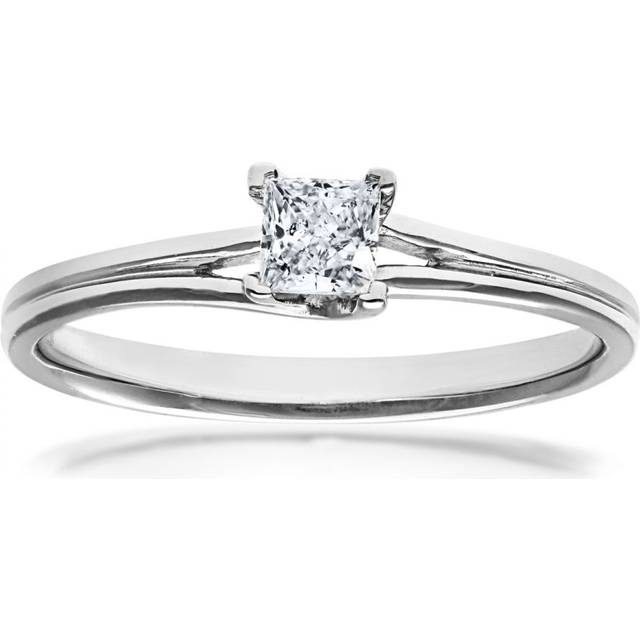 Diamant L'Eternel Womens 18ct White Gold 0.25ct Princess Cut Certified Diamond Solitare Ring - Size Q