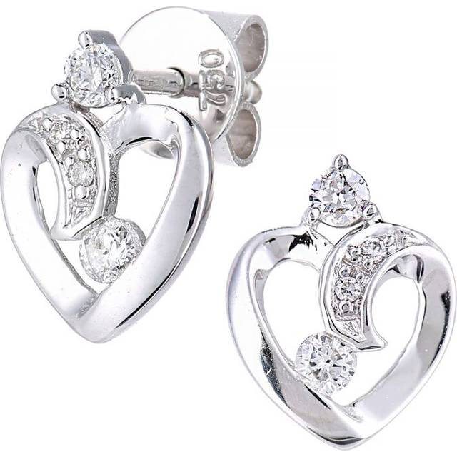 Diamant L'Eternel Womens 18ct White Gold Diamond Heart Stud Earrings - One Size