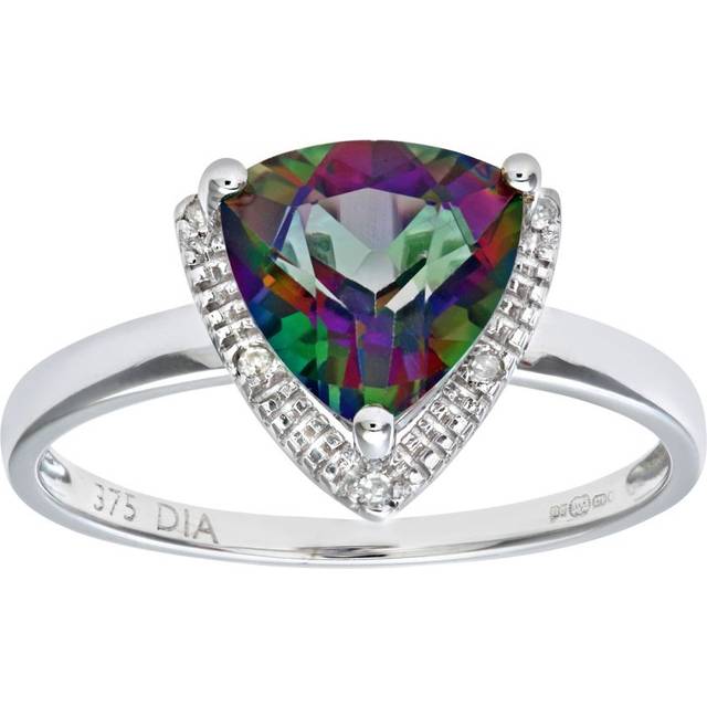 Diamant L'Eternel Womens 9ct White Gold Triangular Cut Green Mystic Topaz And Diamond Ring - Size K.5