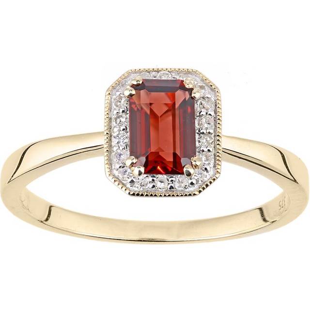 Diamant L'Eternel Womens 9ct Yellow Gold Diamond and Garnet Gemstone Rectangle Cut Ring - Size J
