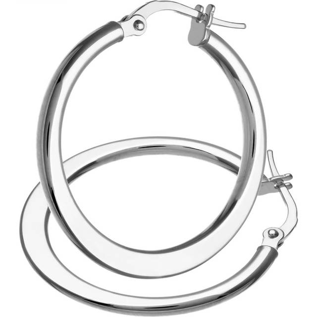 Diamant L'Eternel Womens 9ct White Gold Classic Flat Creole Earrings of 20mm Diameter - One Size