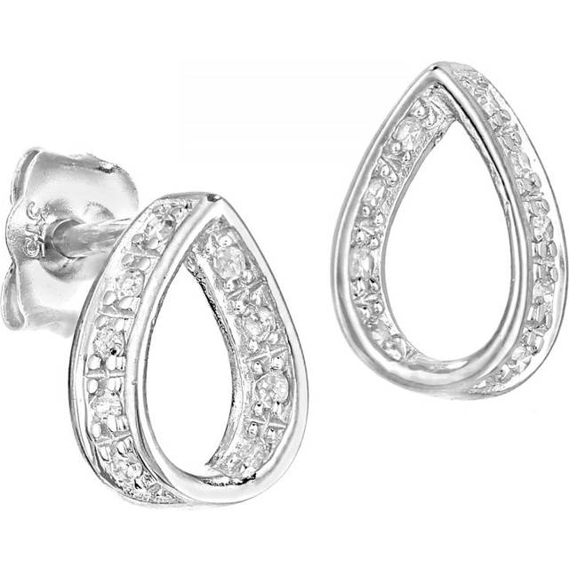 Diamant L'Eternel Womens 9ct White Gold Diamond Teardrop Design Stud Earrings - One Size