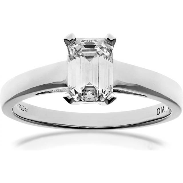 Diamant L'Eternel Womens 18ct White Gold 1.00ct Emerald Cut Certified Diamond Solitare Ring - Size O