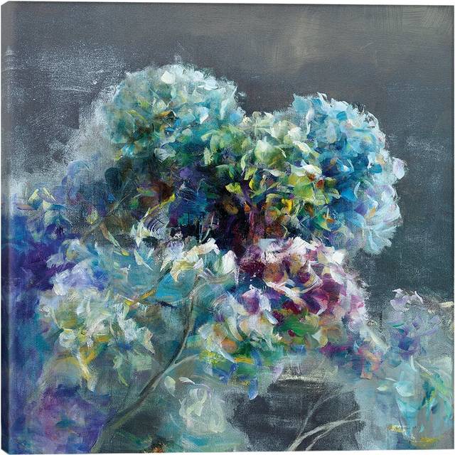 &#39;Abstract Hydrangea Dark&#39; Painting Print on Wrapped Canvas (93.98cm H x 93.98cm W x 1.91cm D)