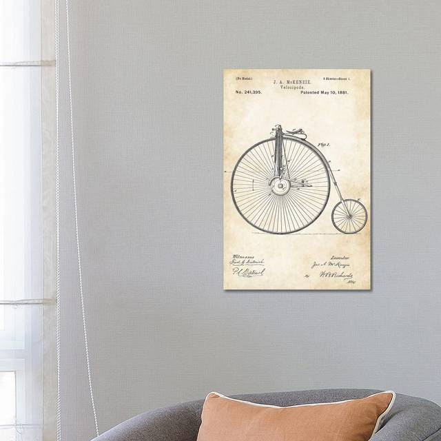 Big Wheel Bicycle (1881) by Patent77 - Wrapped Canvas Art Prints (66.04cm H x 45.72cm W x 1.9cm D)