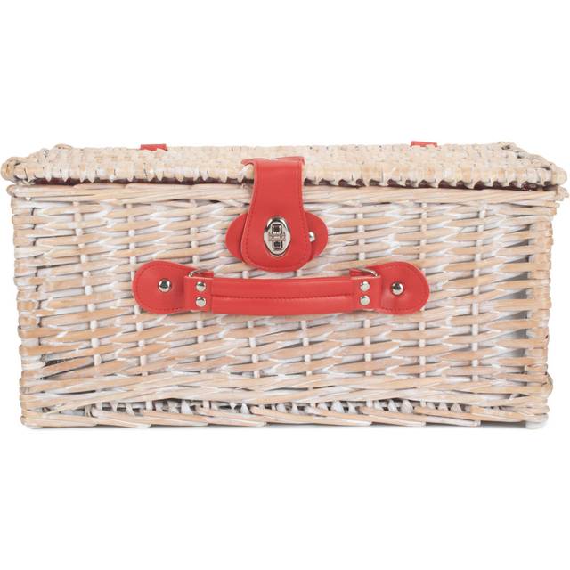Gingham Lined Wicker 2 Person Fitted Hamper - Red (20cm H X 42cm W X 28cm D)