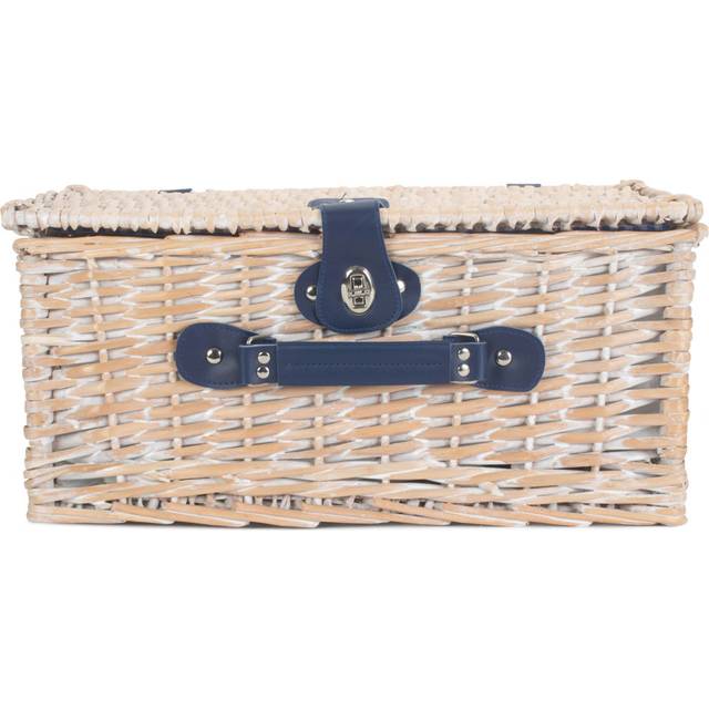 Gingham Lined Wicker 2 Person Fitted Hamper - Blue (20cm H X 42cm W X 28cm D)