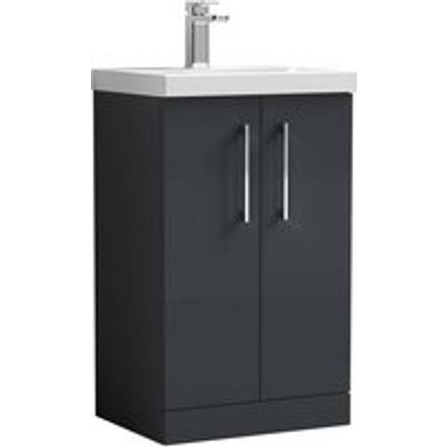 Nuie Arno Double Door Floor Standing Vanity Unit Soft 500mm With Slim Edge Basin in Black MFC