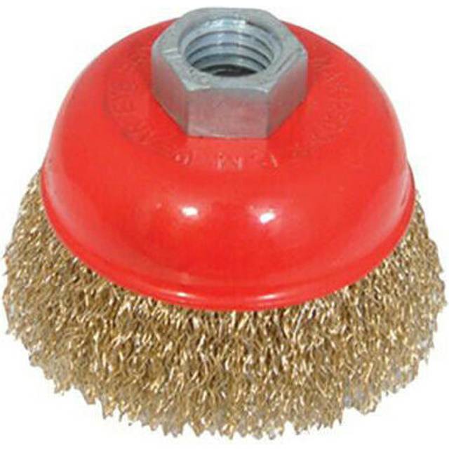 75mm Brassed Steel Crimp M14 x2 Thread Wire Brush Rotary Wheel Angle Grinder
