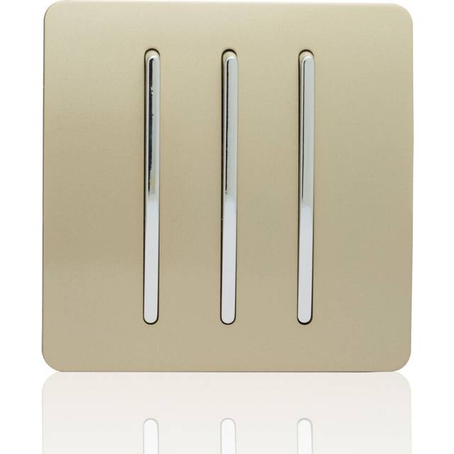 Trendi 3 Gang 1 Way Artistic Modern Glossy 10 Amp Rocker Tactile Light Switch Champagne Gold