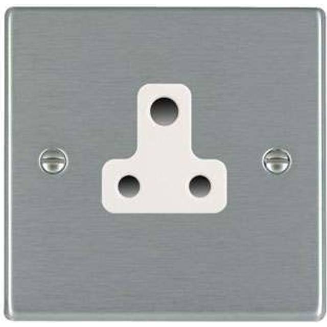 Hamilton Hartland 5A 1 Gang Unswitched Double Pole Round Pin Socket - Satin Steel with White Insert  - 74US5W