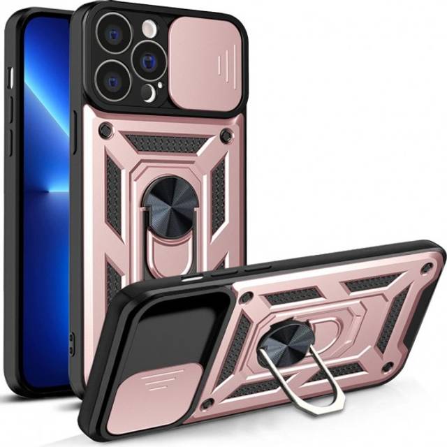 iPhone 13 Pro Skal med RinghÃ¥llare Hybrid Armor Camshield - Rosa