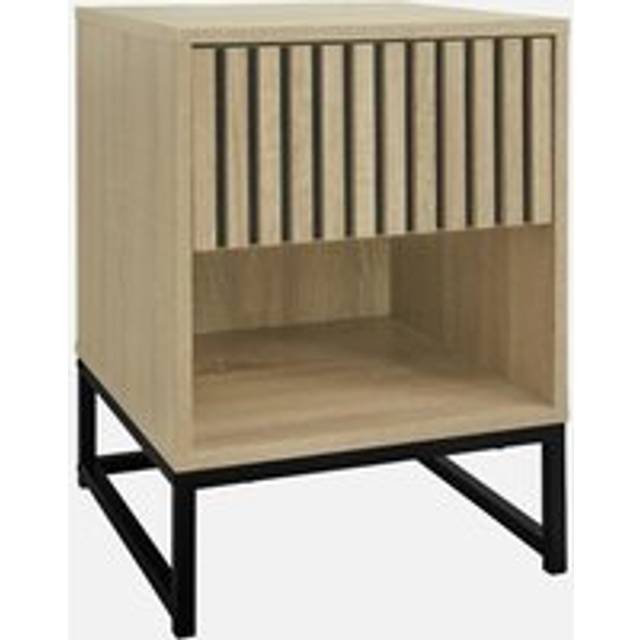 1-drawer contemporary wood effect bedside table, Lisbonne, Natural, 40x40x55 cm