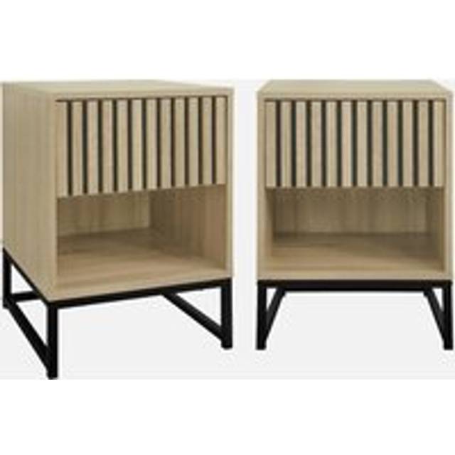 Pair of contemporary bedside tables with wood decor, Lisbonne, Natural, 40x40x55 cm