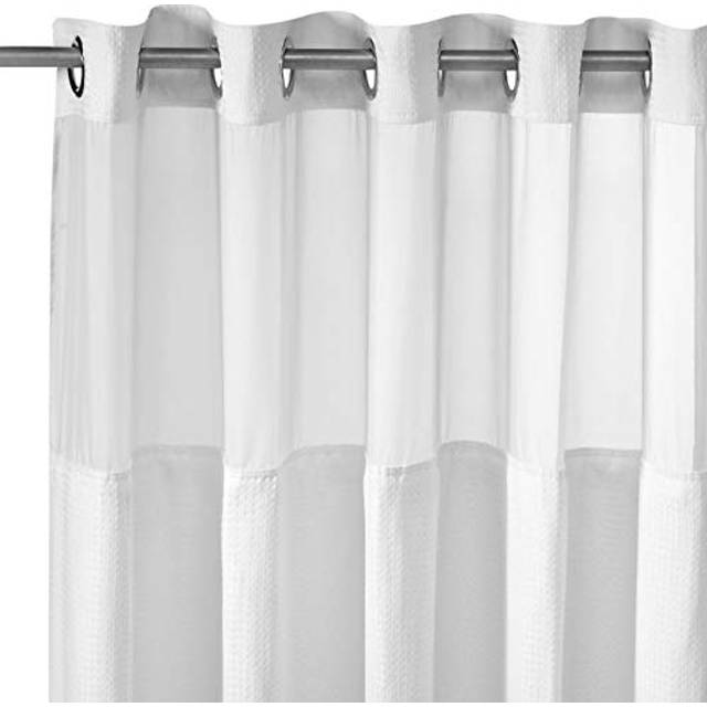 Hookless Its A Snap! Waffle Shower Curtain  3-in-1 Shower Curtain Includes Fabric Shower Curtain with Sheer Top Window  Flex-On Rings & Fabric Liner