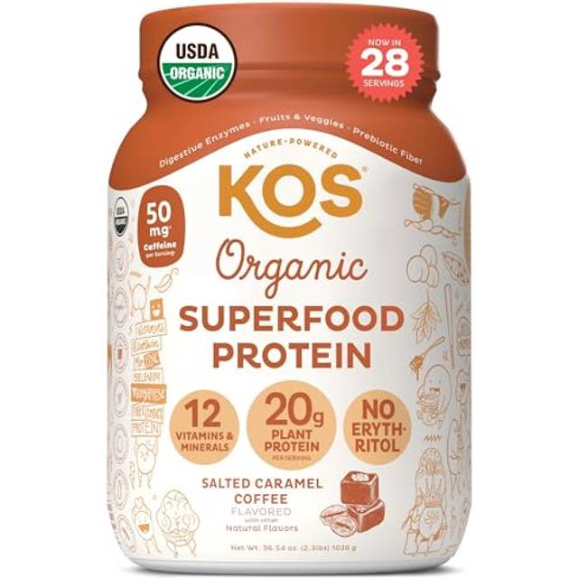 KOS Organic Superfood Plant Protein Powder - 28 Servings Salted Caramel Coffee 36.54 oz