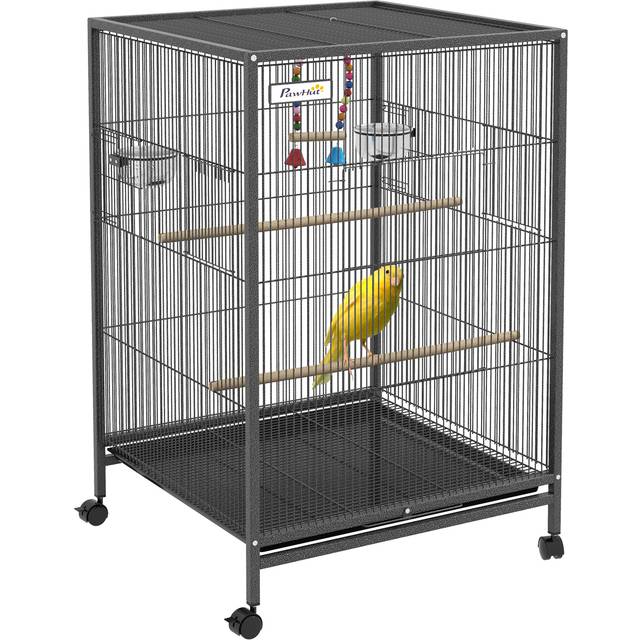 PawHut Bird Cage with Rolling Stand for Small Birds - Grey