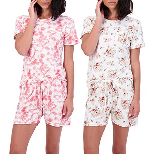 Real Essentials Ultra Soft Pajama Set - Womens Short Sleeve and Shorts PJ Set for Comfort Lounge & Sleepwear - Multicolor Pack - X-Large