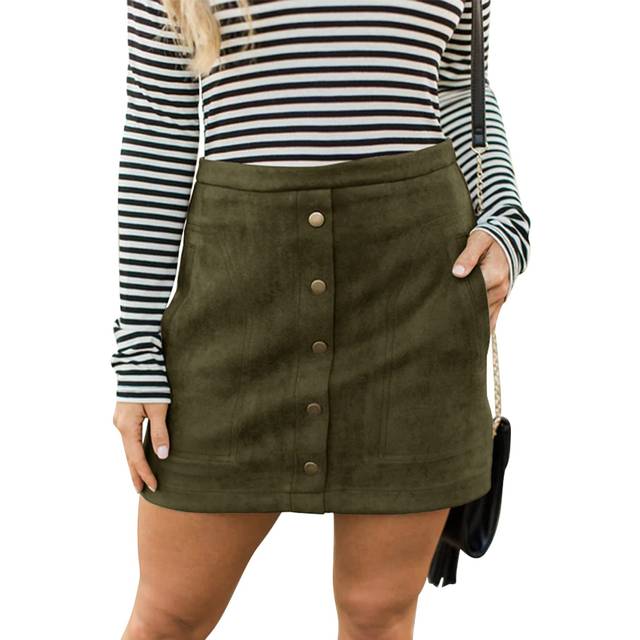 Meyeeka Womens Stretch High Waist Faux Suede Bodycon Pencil Casual Min
