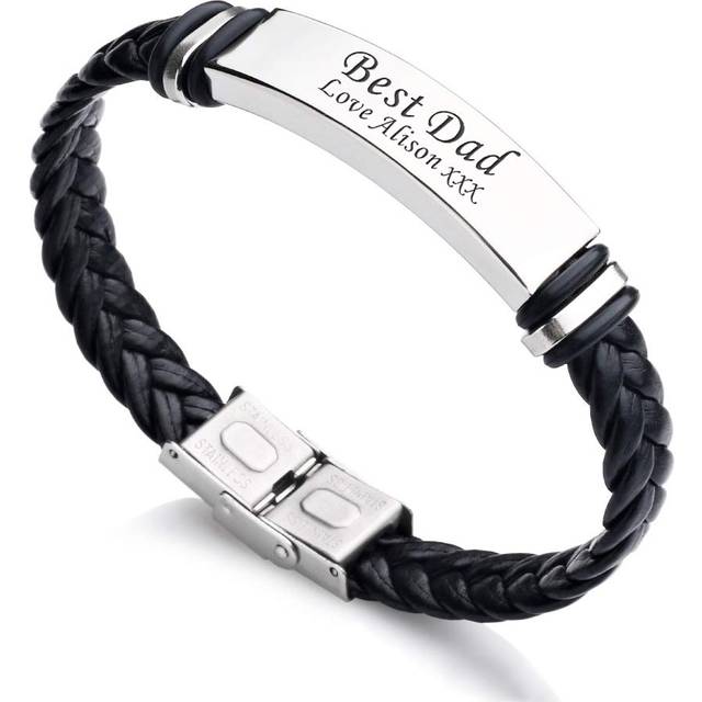 EDSG Personalised Mens Bracelet Engraved Leather Bracelets Gift for Him Customised Valentine, Birthday, Wedding, Christmas, Father's Day Free