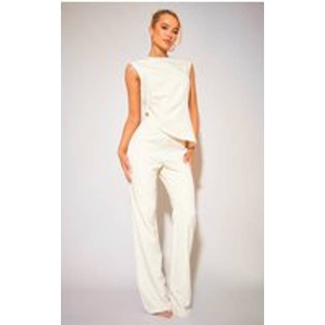 Cream Tailored Low Rise Skinny Flared Trousers, White - 14