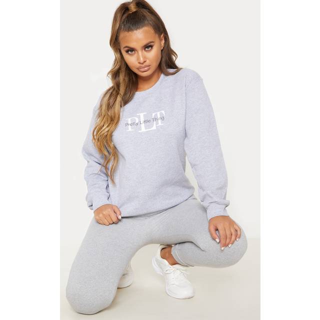 PRETTYLITTLETHING Ash Grey Graphic Oversized Crewneck Sweatshirt, Ash Grey - XL