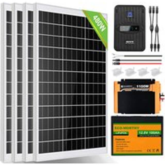 Eco-worthy - 480W 12V Solar Panel Kit Off-Grid System with Lithium Battery for Household Shed