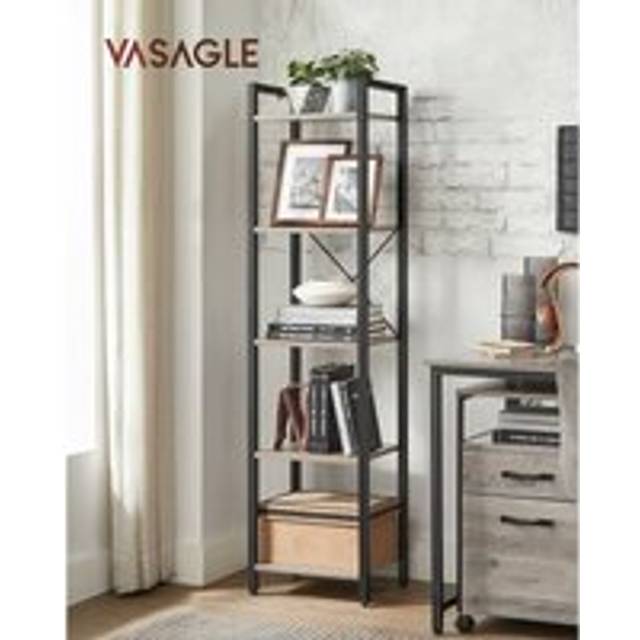 Industrial Brown 5 Layers Storage Rack Unit, Heather Greige and Ink Black