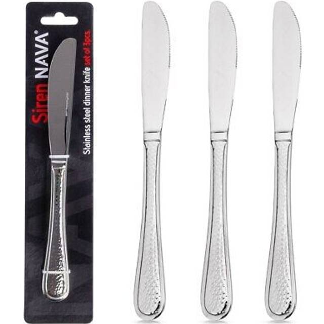 Three dinner knives in stainless steel with a hammered effect