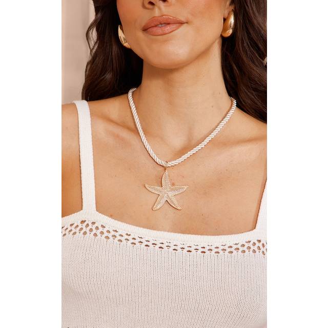 Gold Rope Twist Starfish Statement Necklace, Yellow - One Size