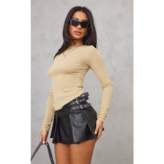 Petite Black Micro Mini PU Pleated Skirt, Black - 6