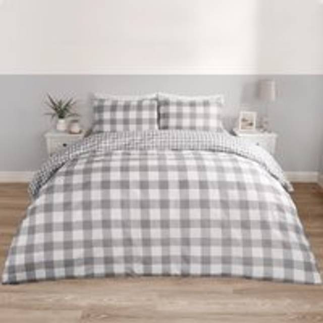 Gingham Duvet Cover Reversible Bedding Set - Grey - King