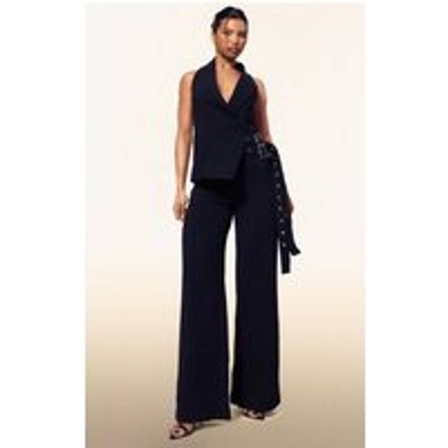 PLT Label Black Tailored Waistcoat Belt Detail Jumpsuit, Black - 4