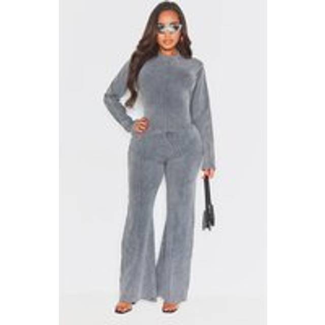 Shape Charcoal Soft Rib Pocket Bum Flare Trousers, Grey - 6