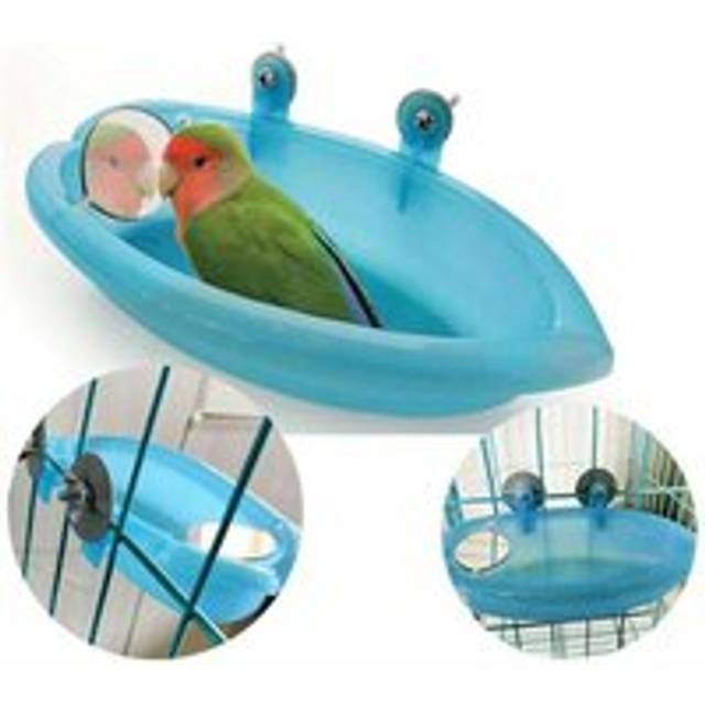 AlwaysH Bird Bath Bowl Basin Hanging Birdbath Toy Pet Parrot Budgie Budgie Parakeet Cockatiel Cage Shower Feeding Feeder with Mirror