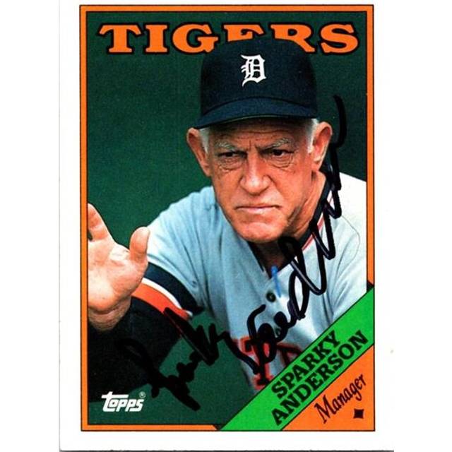 Autograph Warehouse 725516 Sparky Anderson Autographed Detroit Tigers 1988 Topps No.14 Baseball Card
