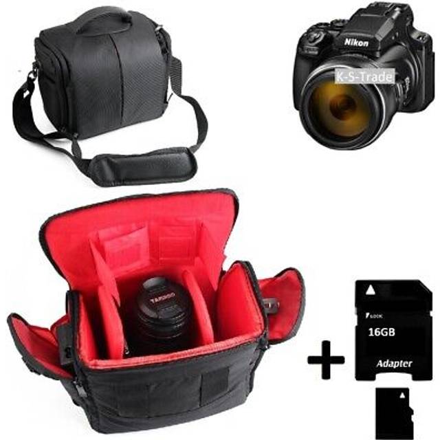 For nikon coolpix p1000 camera bag shoulder large waterproof + 16gb memory