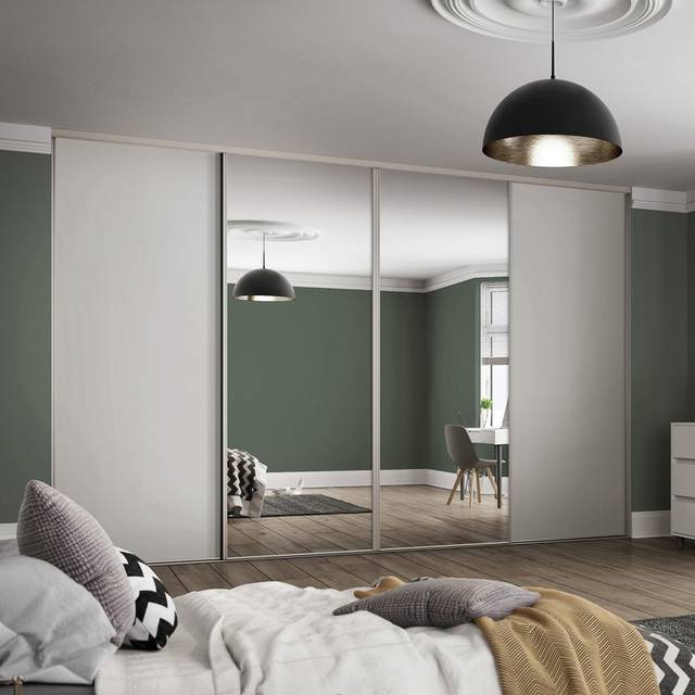 Spacepro Classic Light Grey Single Panel 2 Mirror Sliding Wardrobe Door (h) 2220Mm X (w) 610Mm, Set Of 4, Grey