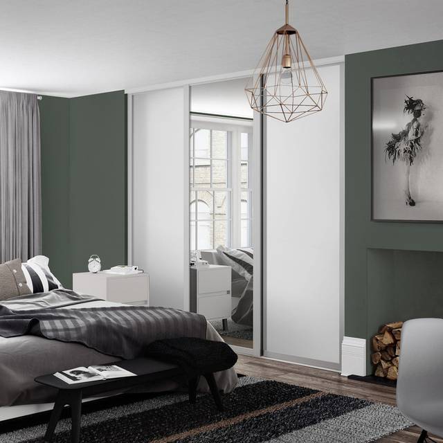 Spacepro Shaker Light Grey Single Panel 1 Mirror Sliding Wardrobe Door (h) 2220Mm X (w) 610Mm, Set Of 3, Grey