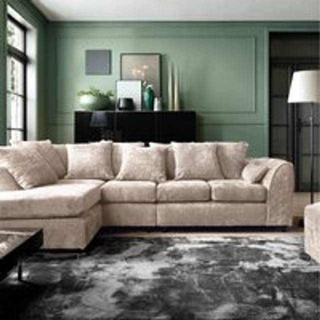 Harriet Crushed Chenille Large Left Facing Corner Sofa in Cream - One Size