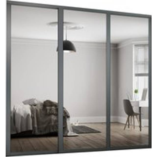 Spacepro Shaker 3 Door Sliding Wardrobe Kit Graphite Framed Mirror 2136 x 2260mm